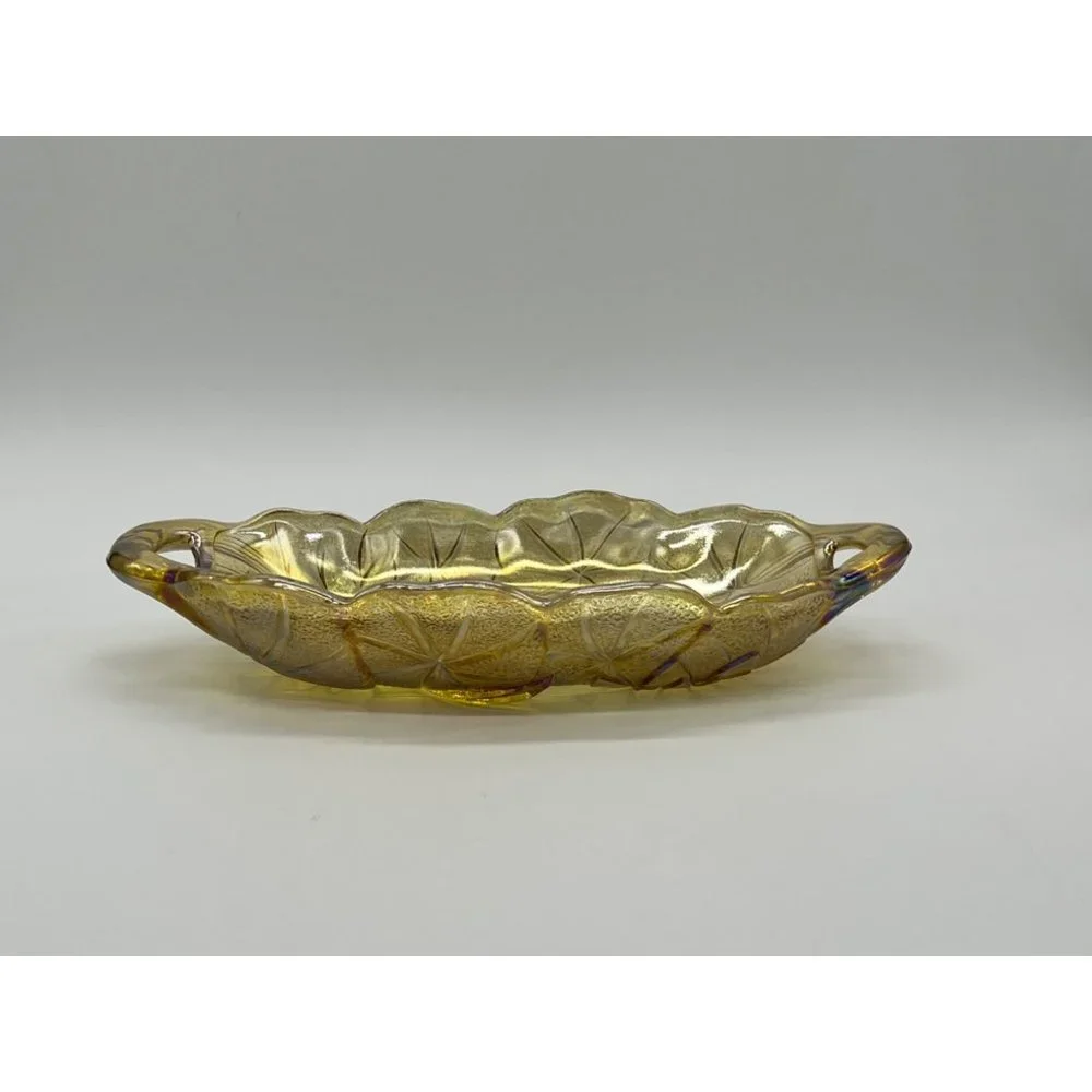 Vintage Indiana Carnival Glass Iridescent Amber Oval Candy/Trinket/Relish Dish - Picture 1 of 3